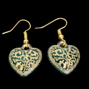Blue and gold heart earrings
